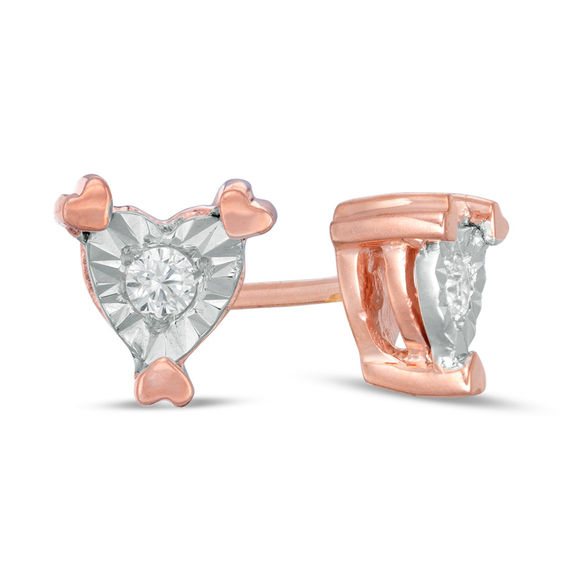 0.085 CT. T.w. Diamond Solitaire Heart Stud Earrings in 10K Rose Gold