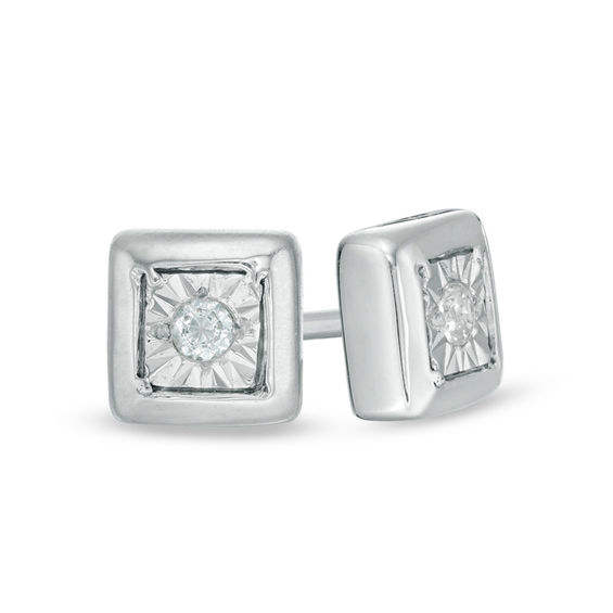 0.085 CT. T.w. Diamond Solitaire Square Stud Earrings in 10K White