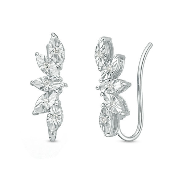 0.04 CT. T.w. Diamond Leaf Fan Crawler Earrings in Sterling Silver