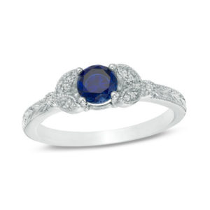 5.0mm Lab-Created Blue Sapphire and Diamond Accent Leaf Vintage-Style
