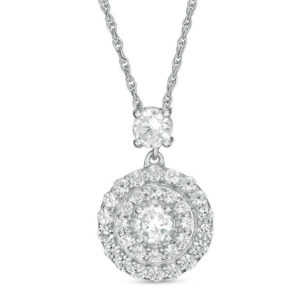 3.9mm Lab-Created White Sapphire Double Frame Drop Pendant in 10K