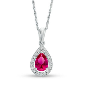 Pear-Shaped Lab-Created Ruby and White Sapphire Frame Pendant in 10K