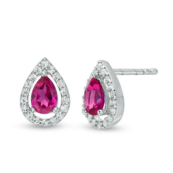 Pear-Shaped Lab-Created Ruby and White Sapphire Frame Drop Earrings in