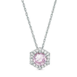 6.0mm Lab-Created Pink and White Sapphire Hexagon Frame Pendant in