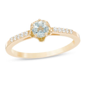4.5mm Aquamarine and 0.08 CT. T.w. Diamond Flower Ring in 10K Gold