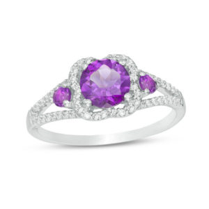 6.0mm Amethyst and 0.18 CT. T.w. Diamond Scallop Frame Ring in