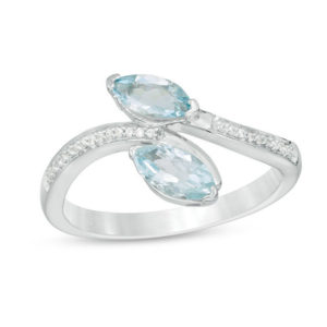 Marquise Aquamarine and 0.040 CT. T.w. Diamond Bypass Ring in Sterling