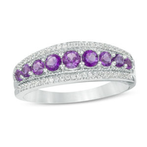 Amethyst and 0.145 CT. T.w. Diamond Nine Stone Vintage-Style Ring in