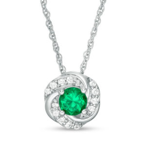 4.5mm Lab-Created Emerald and White Sapphire Swirl Frame Pendant in