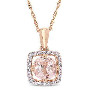 6.0mm Morganite and 0.10 CT. T.w. Diamond Cushion Frame Pendant in 10K