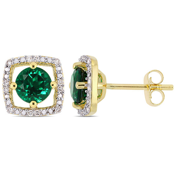5.0mm Lab-Created Emerald and 0.072 CT. T.w. Diamond Cushion Frame