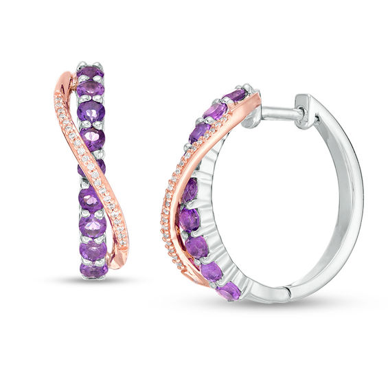 Amethyst and 0.067 CT. T.w. Diamond Crossover Ribbon Hoop Earrings in