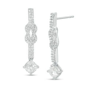 5.0mm Cushion-Cut Lab-Created White Sapphire Knot Drop Earrings in