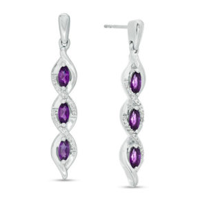 Marquise Amethyst and 0.086 CT. T.w. Diamond Cascading Frame Triple