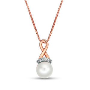 6.0mm Cultured Freshwater Pearl and Diamond Accent Loop Pendant in 10K