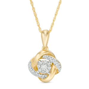 0.146 CT. T.w. Diamond Frame Love Knot Pendant in 10K Gold