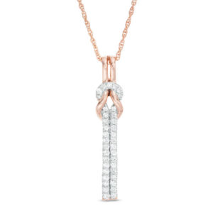 0.23 CT. T.w. Diamond Knot Vertical Bar Pendant in 10K Rose Gold