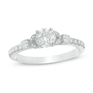 1.00 CT. T.w. Diamond Petal-Sides Engagement Ring in 14K White Gold