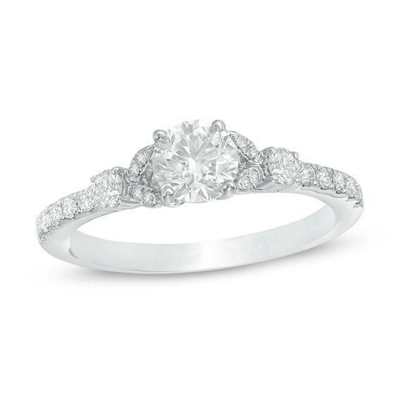 1.00 CT. T.w. Diamond Petal-Sides Engagement Ring in 14K White Gold