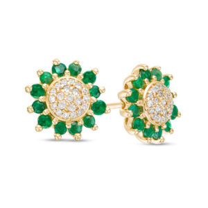 Emerald and 0.085 CT. T.w. Composite Diamond Flower Stud Earrings in
