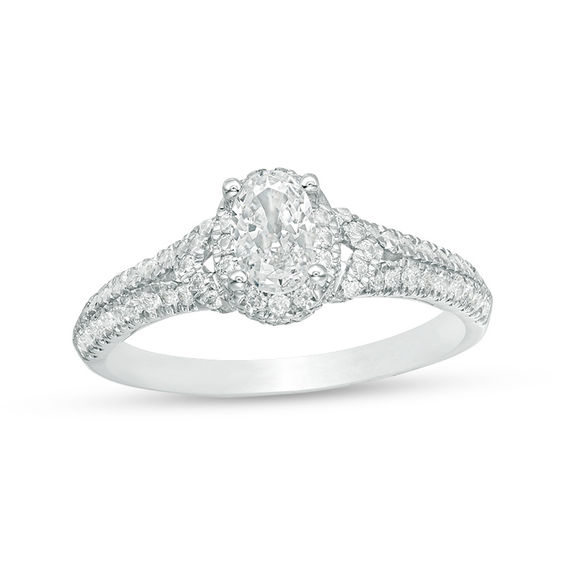 1.00 CT. T.w. Certified Oval Diamond Frame Engagement Ring in 14K