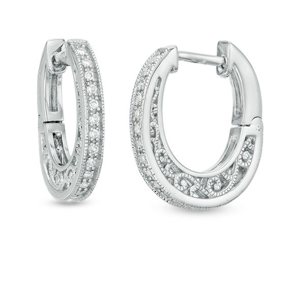 0.085 CT. T.w. Diamond Filigree Vintage-Style Hoop Earrings in