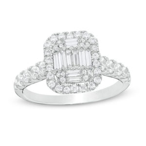 0.85 CT. T.w. Composite Baguette and Round Diamond Frame Engagement