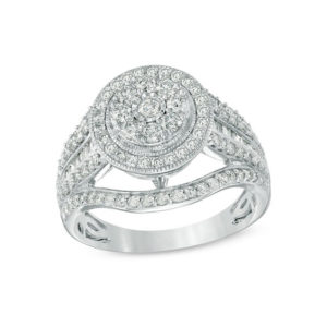 1.00 CT. T.w. Diamond Double Frame Vintage-Style Engagement Ring in