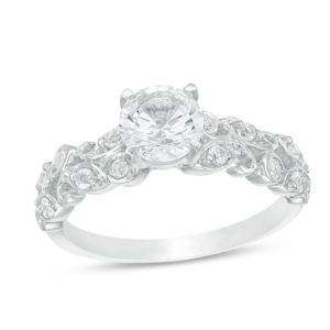 6.0mm Lab-Created White Sapphire Double Row Scrollwork Ring in 10K
