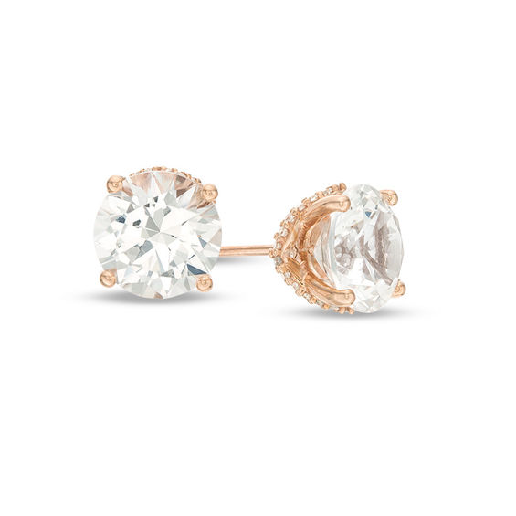 8.0mm Lab-Created White Sapphire and 0.145 CT. T.w. Diamond Stud