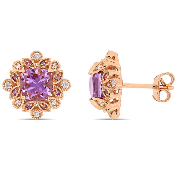6.0mm Cushion-Cut Amethyst and White Topaz Vintage-Style Art Deco Stud