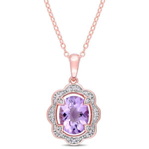 Oval Amethyst and 0.10 CT. T.w. Diamond Scallop Frame Pendant in