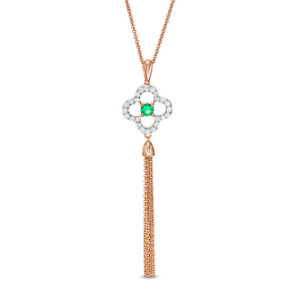 Lab-Created Emerald and White Sapphire Clover Frame Tassel Dangle