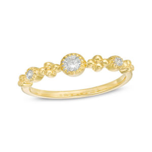 0.115 CT. T.w. Diamond Three Stone and Beaded Vintage-Style Stackable