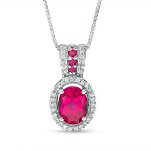 Oval Lab-Created Ruby and White Sapphire Frame Pendant in Sterling