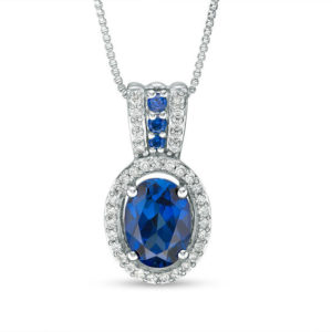 Oval Lab-Created Blue Ceylon and White Sapphire Frame Pendant in
