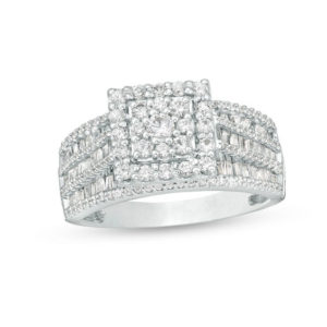 1.00 CT. T.w. Composite Diamond Square Frame Multi-Row Engagement Ring