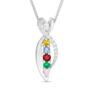 Mother's Birthstone and Diamond Accent Infinity Pendant (5 Stones)