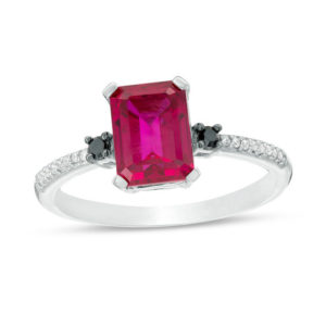Emerald-Cut Lab-Created Ruby and 0.085 CT. T.w. Enhanced Black and