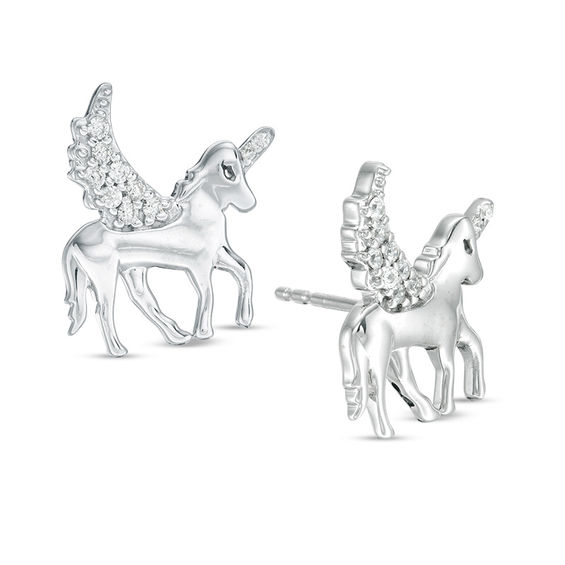 0.086 CT. T.w. Diamond Winged Unicorn Stud Earrings in Sterling Silver
