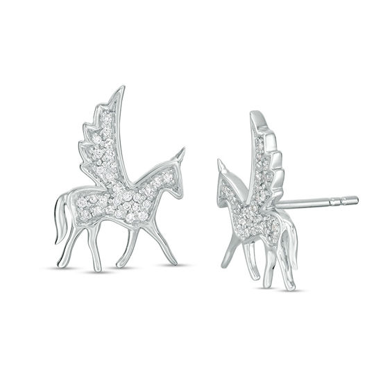 0.115 CT. T.w. Diamond Winged Bucking Unicorn Stud Earrings in