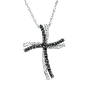 0.18 CT. T.w. Enhanced Black and White Diamond Double Wavy Cross