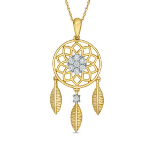 Diamond Accent Dreamcatcher Pendant in Sterling Silver and 14K Gold