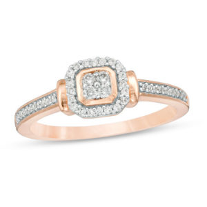 0.18 CT. T.w. Quad Diamond Octagon Frame Promise Ring in 10K Rose Gold