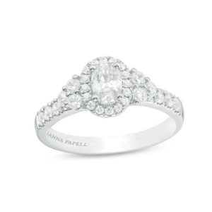 Adrianna Papell 0.95 CT. T.w. Certified Oval Diamond Frame Tri-Sides