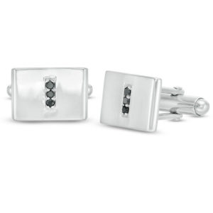 Men's 0.145 CT. T.w. Enhanced Black Diamond Vertical Trio Cuff Links