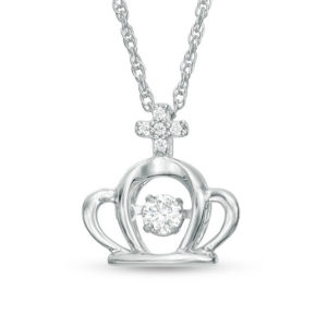 0.085 CT. T.w. Diamond Cross-Topped Crown Moving Pendant in Sterling