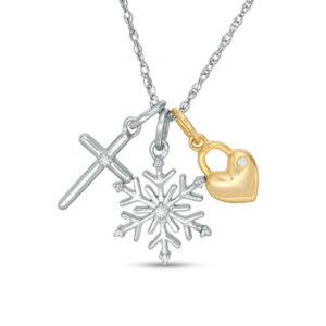 Diamond Accent Cross, Snowflake and Heart Lock Charms Pendant in