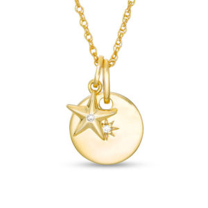 Diamond Accent Star and Disc Charm Pendant in Sterling Silver with 14K