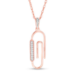 0.04 CT. T.w. Diamond Paper Clip Pendant in Sterling Silver with 14K